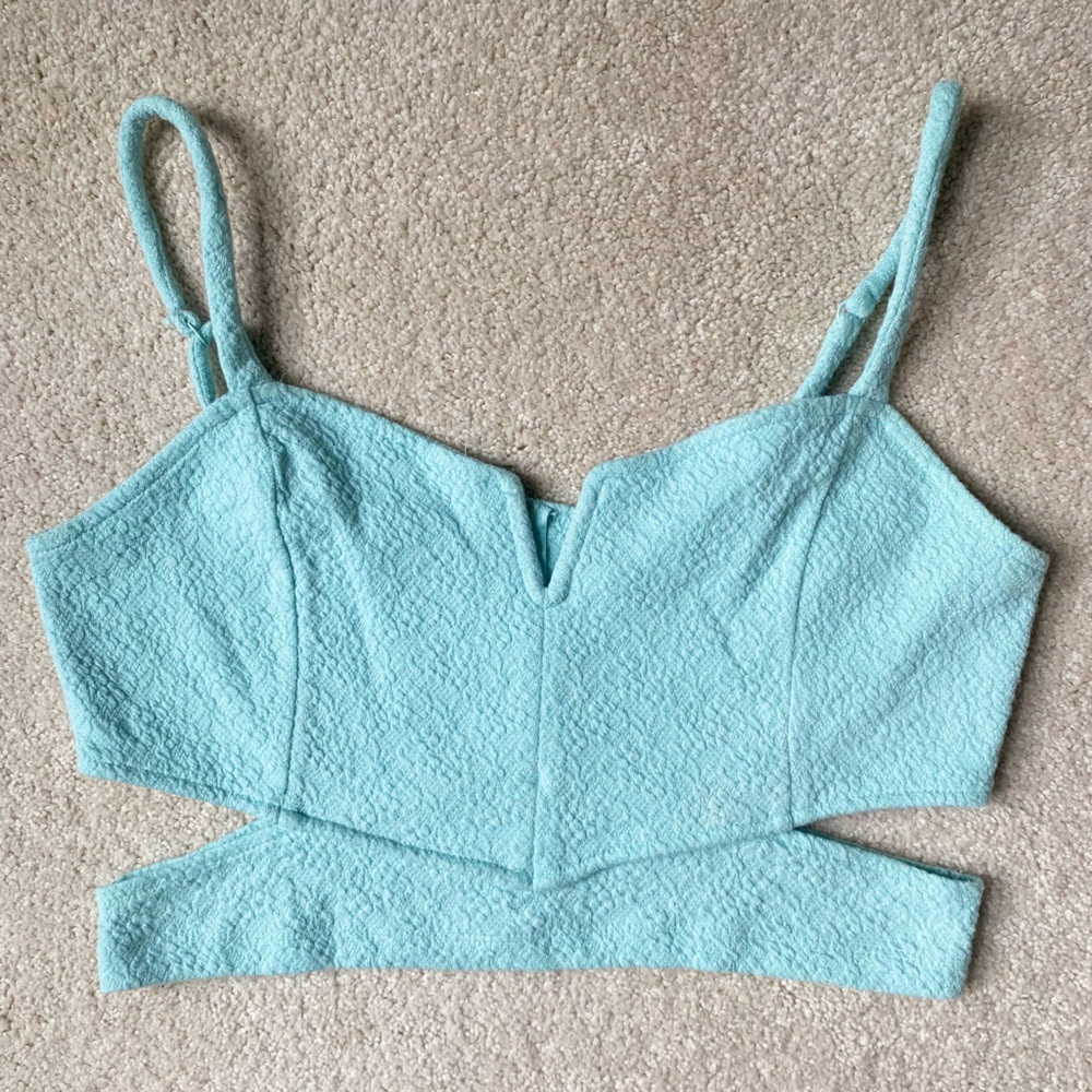 La Hearts Light Blue Textured Crop Top